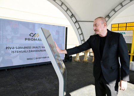 Prezident İlham Əliyev İmişlidə "Promalt" Məhdud Məsuliyyətli Cəmiyyətinin (MMC) arpa emalı müəssisəsinin açlışında iştirak edib